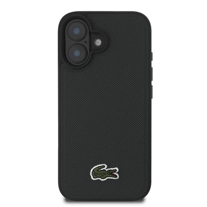 Apple iPhone 16 Plus Kılıf Lacoste Orjinal Lisanslı PU Pike Desenli Arka Yüzey İkonik Timsah Dokuma Logolu Kapak Lacivert