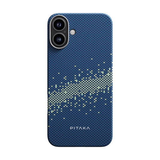 Apple iPhone 16 Plus Kılıf M-safe Şarj Özellikli Aramid Fiber Pitaka Tactile Woven Starpeak Serisi Milky Way Galaxy Kapak Mavi