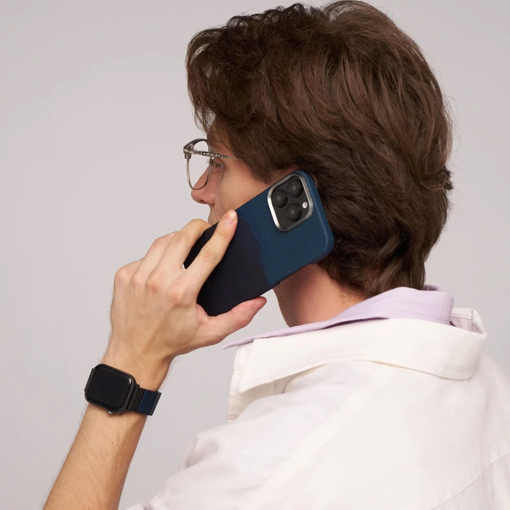 Apple iPhone 16 Plus Kılıf M-safe Şarj Özellikli Aramid Fiber Pitaka Tactile Woven Starpeak Serisi Milky Way Galaxy Kapak Mavi