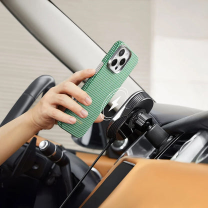 Apple iPhone 16 Plus Kılıf M-safe Şarj Özellikli Aramid Fiber Pitaka Ultra-Slim Classic Serisi Forest Green Kapak Yeşil