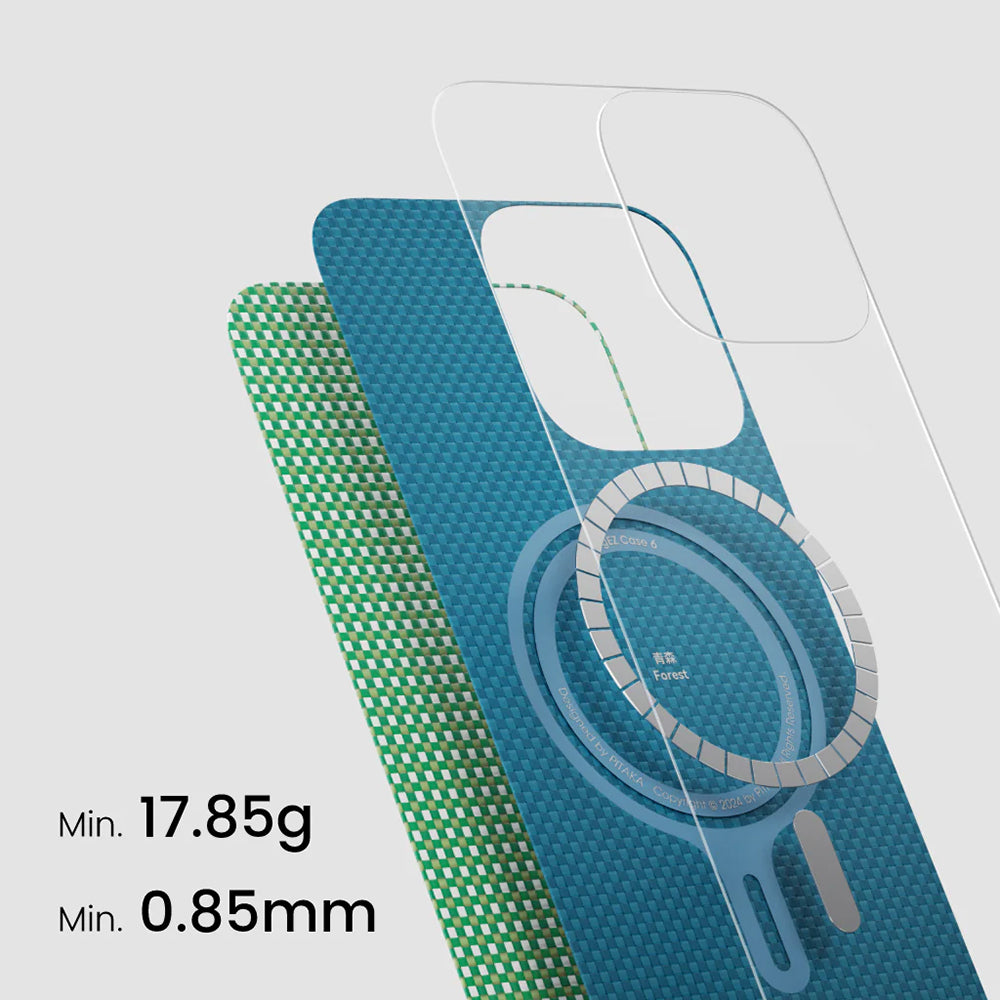 Apple iPhone 16 Plus Kılıf M-safe Şarj Özellikli Aramid Fiber Pitaka Ultra-Slim Classic Serisi Forest Green Kapak Yeşil