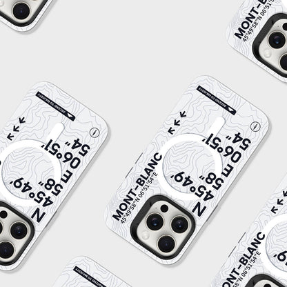 Apple iPhone 16 Plus Kılıf M-safe Şarj Özellikli Koordinat Yazı Desenli Benks Summit Serisi Kapak Beyaz