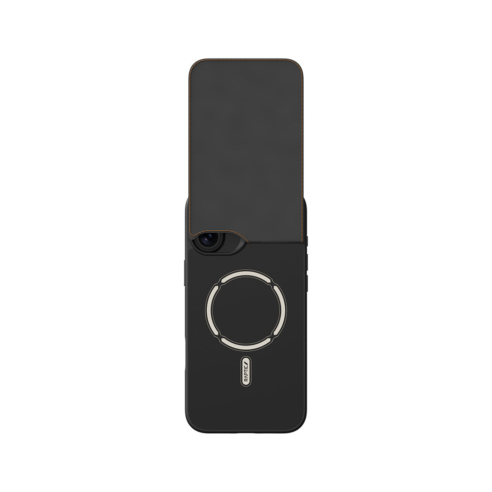 Apple iPhone 16 Plus Kılıf M-safe Şarj Özellikli Raptic Slim Wallet Serisi Deri Görünümlü Kartlıklı Standlı Kapak Siyah