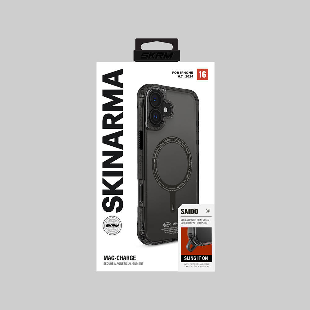 Apple iPhone 16 Plus Kılıf M-safe Şarj Özellikli Şeffaf Airbag Tasarımlı Skinarma Saido Kapak Siyah