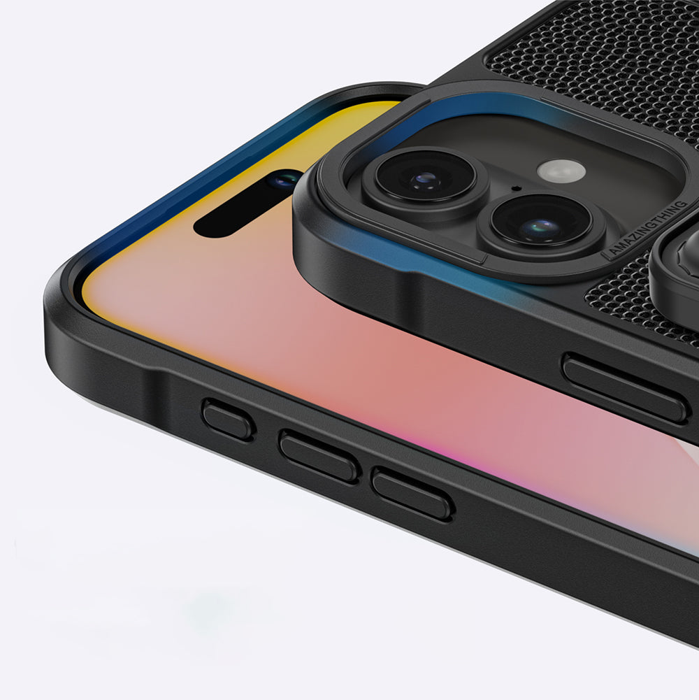 Apple iPhone 16 Plus Kılıf M-safe Şarj Özellikli Standlı Kartlıklı Set Amazinghing Glamour Luxe Serisi Kapak Siyah