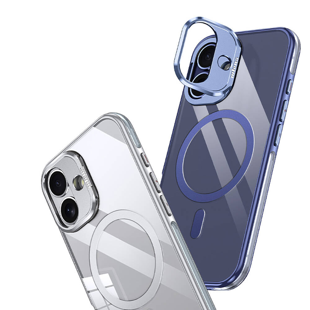 Apple iPhone 16 Plus Kılıf M-safe Şarj Özellikli Wlons Standlı Efsane Kapak Mavi