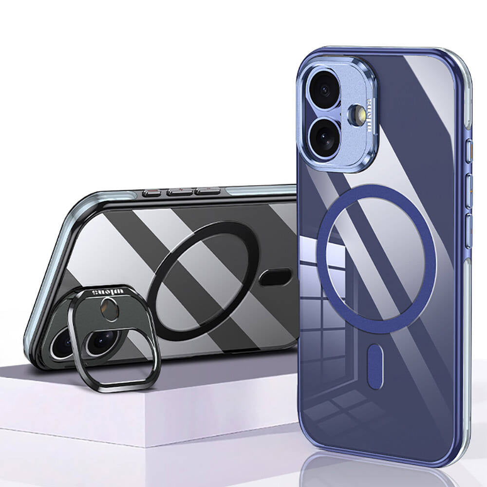 Apple iPhone 16 Plus Kılıf M-safe Şarj Özellikli Wlons Standlı Efsane Kapak Siyah