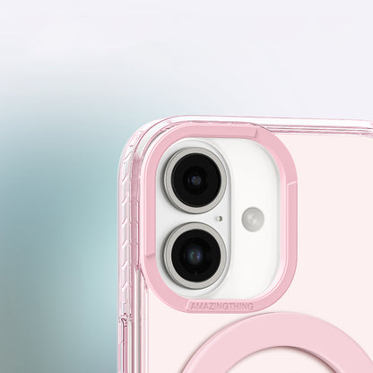 Apple iPhone 16 Plus Kılıf M-safe Şarj Özellikli Yüzük Standlı Amazingthing Titan Pro Serisi Kapak Pembe