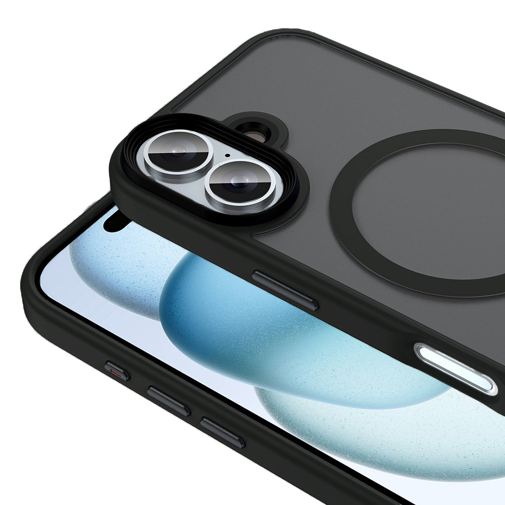 Apple iPhone 16 Plus Kılıf Mat Arka Yüzey Wireless Şarj Özellikli Zore Flet M-safe Kapak Mavi