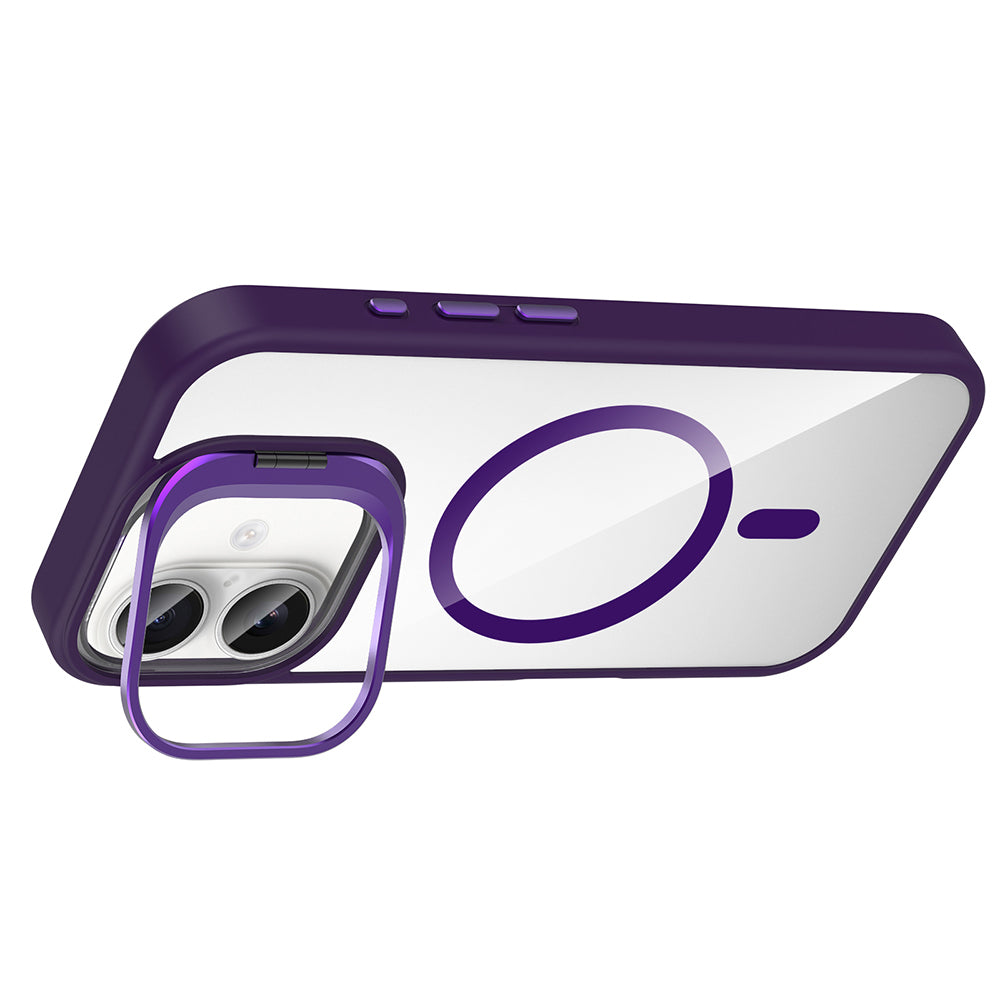 Apple iPhone 16 Plus Kılıf Standlı ve Kamera Lens Hediyeli M-Safe Şarj Özellikli Zore Etro Kapak Siyah