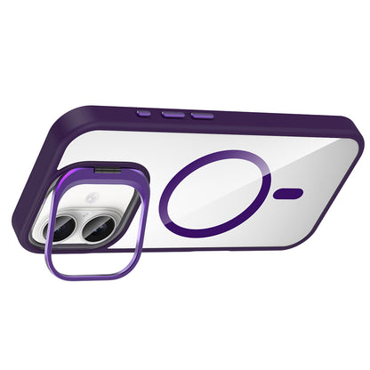 Apple iPhone 16 Plus Kılıf Standlı ve Kamera Lens Hediyeli M-Safe Şarj Özellikli Zore Etro Kapak Gri