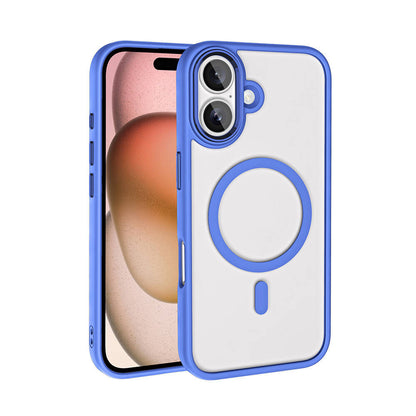 Apple iPhone 16 Plus Kılıf Wireless Şarj Özellikli Zore Krom M-safe Silikon Kapak Mavi