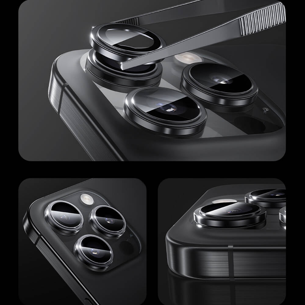Apple iPhone 16 Pro Benks Parlama Önleyici Glass Warrior Metal Kamera Lens Koruyucu Siyah
