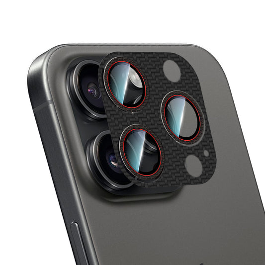 Apple iPhone 16 Pro CaseWorld Karbon Fiber Serisi Anti Reflective Ultra Clear Full Kamera Lens Koruyucu Siyah-Kırmızı