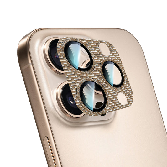 Apple iPhone 16 Pro CaseWorld Karbon Fiber Serisi Anti Reflective Ultra Clear Full Kamera Lens Koruyucu Gold