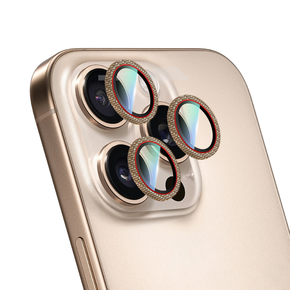 Apple iPhone 16 Pro CaseWorld Karbon Fiber Serisi Anti Reflective Ultra Clear Kamera Lens Koruyucu Gold-Kırmızı