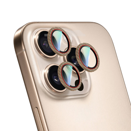 Apple iPhone 16 Pro CaseWorld Karbon Fiber Serisi Anti Reflective Ultra Clear Kamera Lens Koruyucu Gold-Kırmızı
