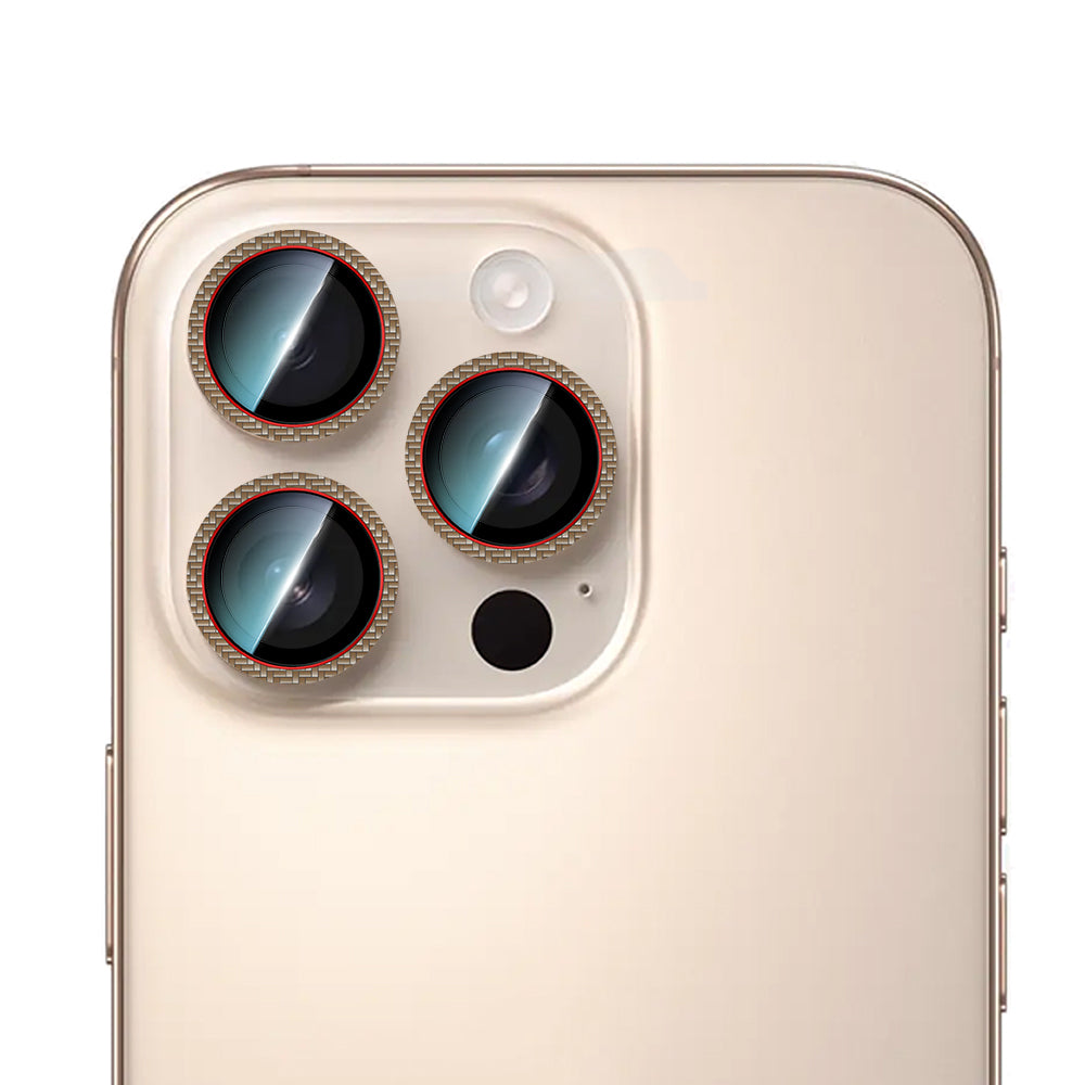 Apple iPhone 16 Pro CaseWorld Karbon Fiber Serisi Anti Reflective Ultra Clear Kamera Lens Koruyucu Gold-Kırmızı