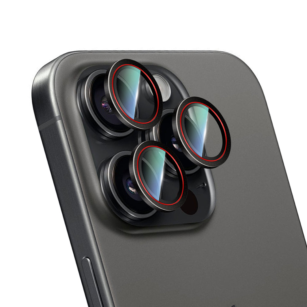 Apple iPhone 16 Pro CaseWorld Karbon Fiber Serisi Anti Reflective Ultra Clear Kamera Lens Koruyucu Siyah-Kırmızı