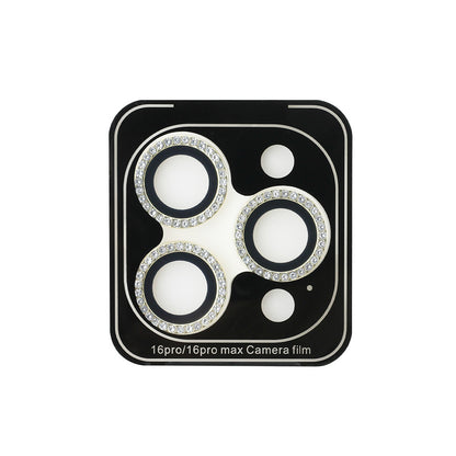 Apple iPhone 16 Pro Guess Orjinal Lisanslı Rhinestone Taşlı Lens Koruyucu Gümüş