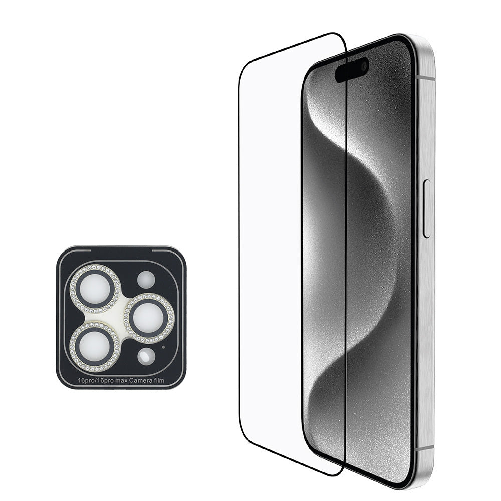 Apple iPhone 16 Pro Guess Orjinal Lisanslı Kılıf + Ekran Koruyucu + Lens Koruyucu 3in1 Aksesuar Seti Siyah