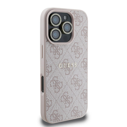 Apple iPhone 16 Pro Guess Orjinal Lisanslı Kılıf + Ekran Koruyucu + Lens Koruyucu 3in1 Aksesuar Seti Pembe