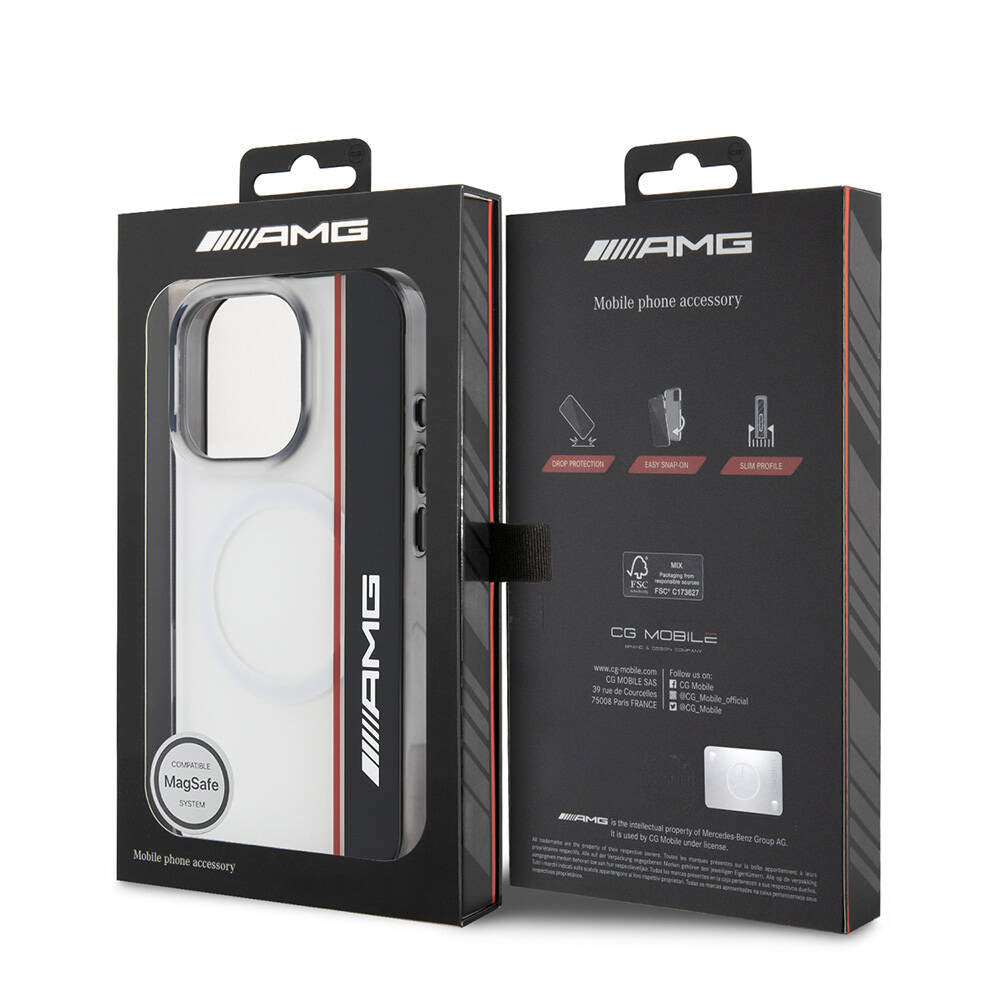 Apple iPhone 16 Pro Kılıf AMG Orjinal Lisanslı M-safe Şarj Özellikli IML Baskı Logolu Çift Katmanlı Bow Lines Kapak Beyaz