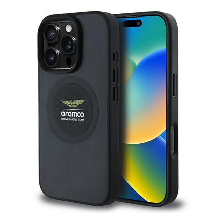 Apple iPhone 16 Pro Kılıf Aston Martin Orjinal Lisanslı M-safe Şarj Özellikli Aluminyum Arka Yüzeyli Formula One Team Baskılı Kapak Siyah