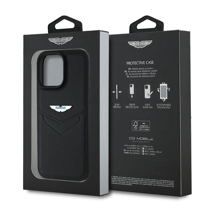 Apple iPhone 16 Pro Kılıf Aston Martin Orjinal Lisanslı Victory Dizayn PU Deri Metal Logolu Kapak Siyah