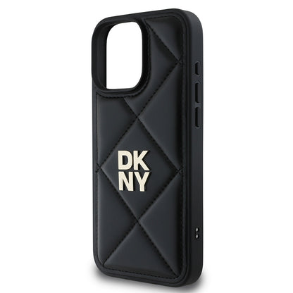 Apple iPhone 16 Pro Kılıf DKNY Orjinal Lisanslı Kapitone Tasarımlı Metal Logolu Deri Kapak Bej