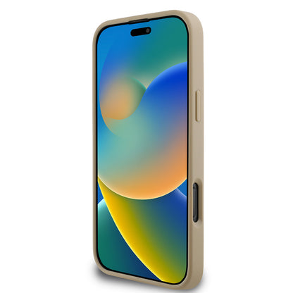 Apple iPhone 16 Pro Kılıf DKNY Orjinal Lisanslı Kapitone Tasarımlı Metal Logolu Deri Kapak Bej