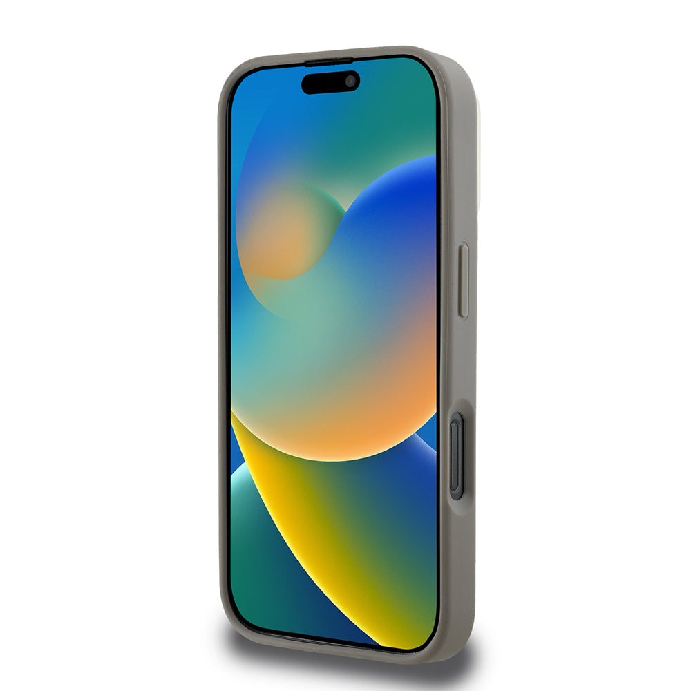 Apple iPhone 16 Pro Kılıf DKNY Orjinal Lisanslı M-safe Şarj Özellikli 3D Yazılı Checkered Pattern Kapak Bej