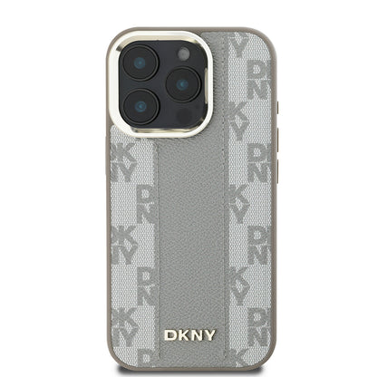 Apple iPhone 16 Pro Kılıf DKNY Orjinal Lisanslı M-safe Şarj Özellikli 3D Yazılı Checkered Pattern Kapak Siyah