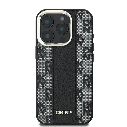 Apple iPhone 16 Pro Kılıf DKNY Orjinal Lisanslı M-safe Şarj Özellikli 3D Yazılı Checkered Pattern Kapak Siyah