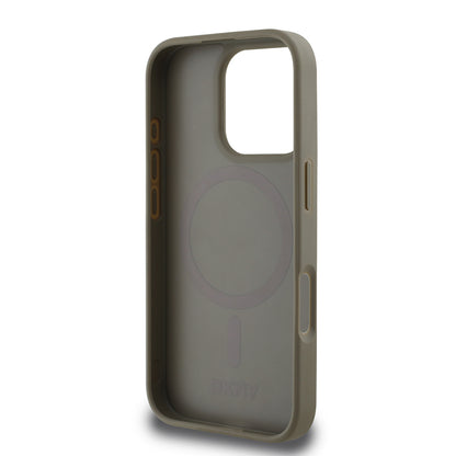 Apple iPhone 16 Pro Kılıf DKNY Orjinal Lisanslı M-safe Şarj Özellikli 3D Yazılı Grid Pattern Kapak Kahverengi