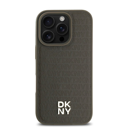 Apple iPhone 16 Pro Kılıf DKNY Orjinal Lisanslı M-safe Şarj Özellikli 3D Yazılı Repeat Pattern Kapak Siyah