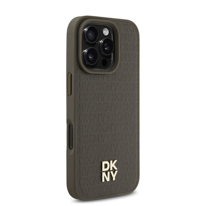 Apple iPhone 16 Pro Kılıf DKNY Orjinal Lisanslı M-safe Şarj Özellikli 3D Yazılı Repeat Pattern Kapak Siyah