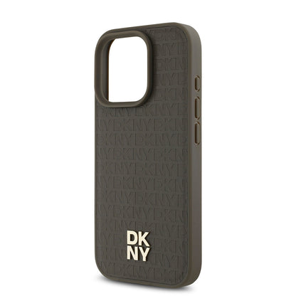 Apple iPhone 16 Pro Kılıf DKNY Orjinal Lisanslı M-safe Şarj Özellikli 3D Yazılı Repeat Pattern Kapak Siyah