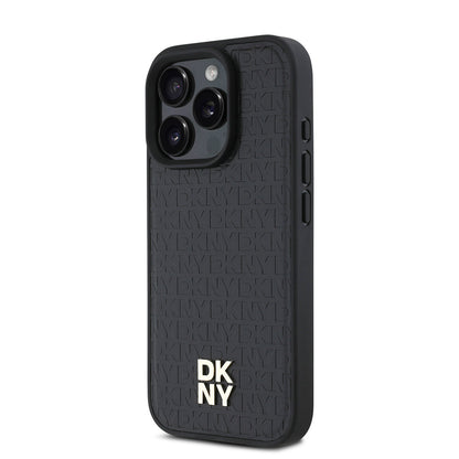 Apple iPhone 16 Pro Kılıf DKNY Orjinal Lisanslı M-safe Şarj Özellikli 3D Yazılı Repeat Pattern Kapak Kahverengi