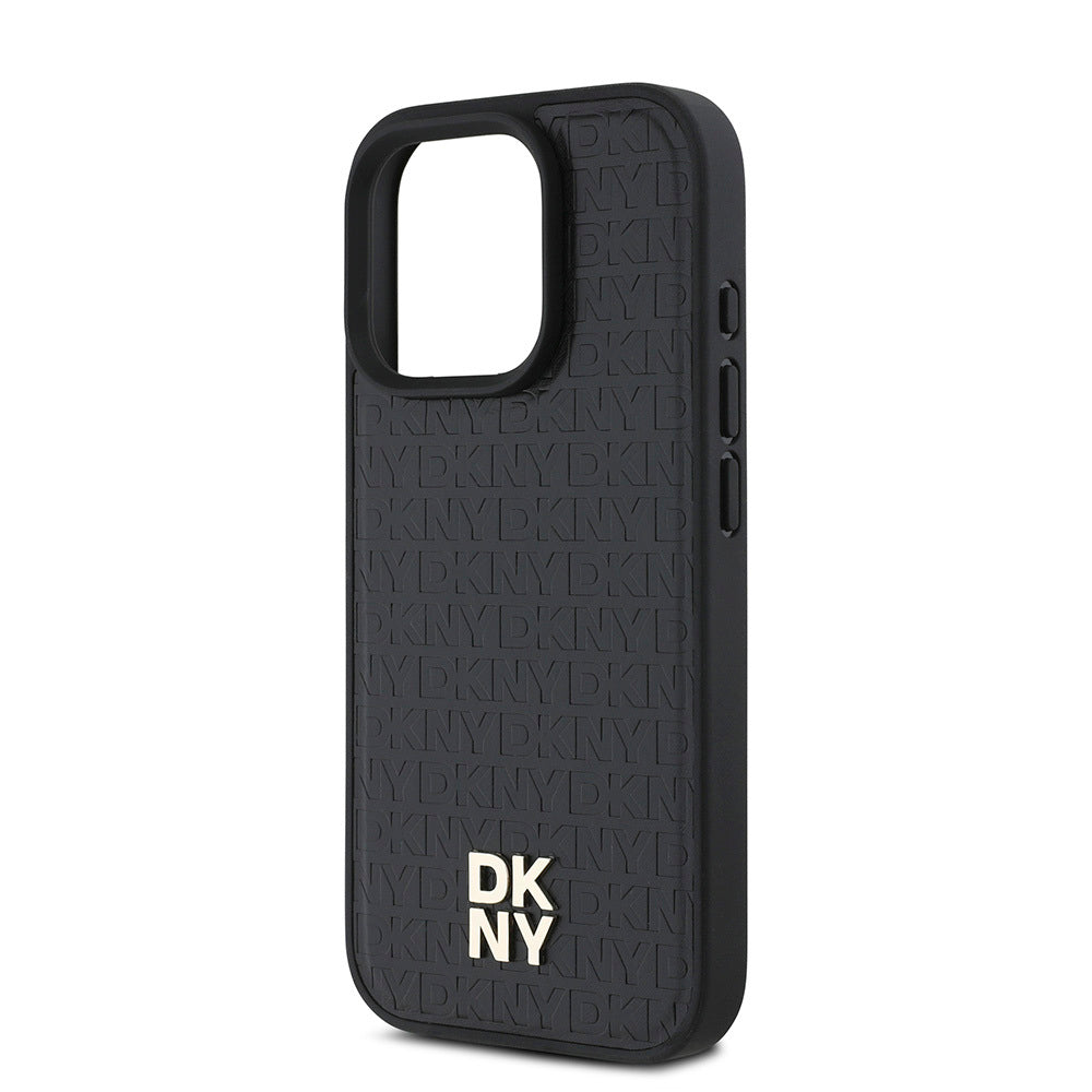 Apple iPhone 16 Pro Kılıf DKNY Orjinal Lisanslı M-safe Şarj Özellikli 3D Yazılı Repeat Pattern Kapak Kahverengi