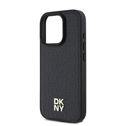 Apple iPhone 16 Pro Kılıf DKNY Orjinal Lisanslı M-safe Şarj Özellikli 3D Yazılı Repeat Pattern Kapak Kahverengi