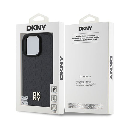 Apple iPhone 16 Pro Kılıf DKNY Orjinal Lisanslı M-safe Şarj Özellikli 3D Yazılı Repeat Pattern Kapak Kahverengi