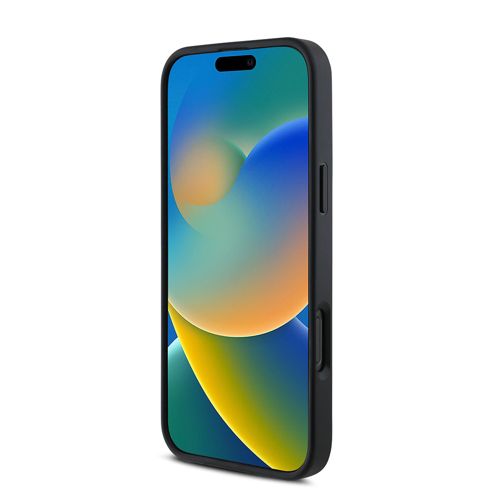 Apple iPhone 16 Pro Kılıf DKNY Orjinal Lisanslı M-safe Şarj Özellikli Metal Logolu PU Deri Grained Kapak Siyah