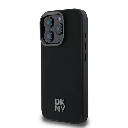 Apple iPhone 16 Pro Kılıf DKNY Orjinal Lisanslı M-safe Şarj Özellikli Metal Logolu PU Deri Plain Kapak Siyah