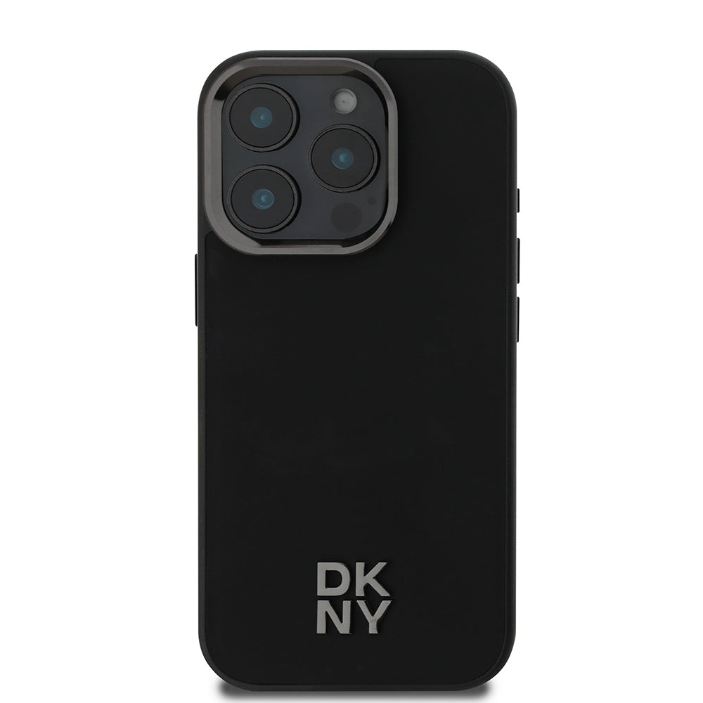 Apple iPhone 16 Pro Kılıf DKNY Orjinal Lisanslı M-safe Şarj Özellikli Metal Logolu PU Deri Plain Kapak Siyah