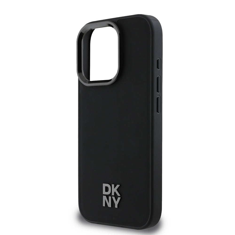 Apple iPhone 16 Pro Kılıf DKNY Orjinal Lisanslı M-safe Şarj Özellikli Metal Logolu PU Deri Plain Kapak Siyah