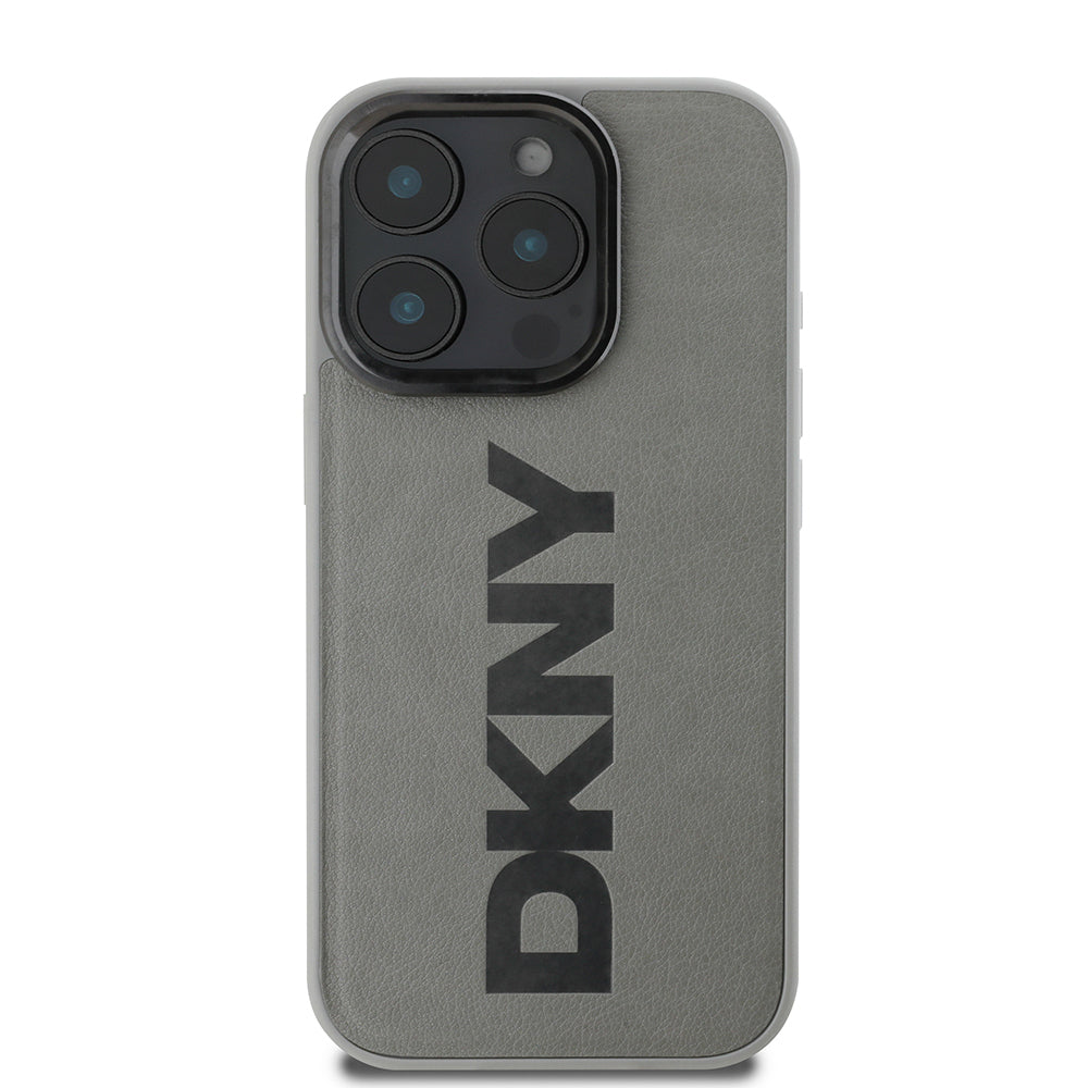 Apple iPhone 16 Pro Kılıf DKNY Orjinal Lisanslı M-safe Şarj Özellikli PU Deri Plain Kapak Gri
