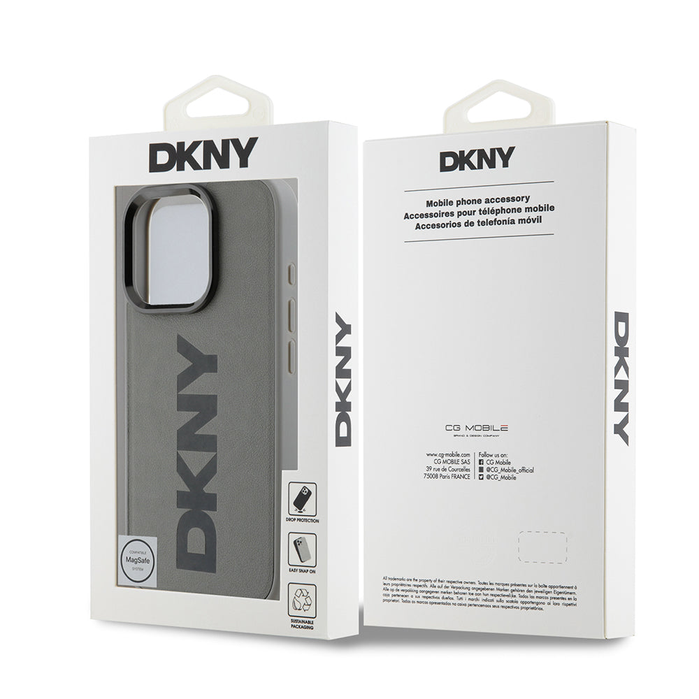 Apple iPhone 16 Pro Kılıf DKNY Orjinal Lisanslı M-safe Şarj Özellikli PU Deri Plain Kapak Gri