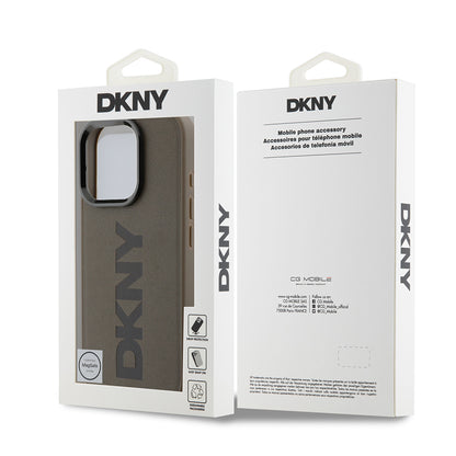 Apple iPhone 16 Pro Kılıf DKNY Orjinal Lisanslı M-safe Şarj Özellikli PU Deri Plain Kapak Kahverengi
