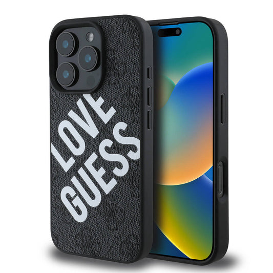 Apple iPhone 16 Pro Kılıf Guess Orjinal Lisanslı Big Love Guess Kapak Kahverengi